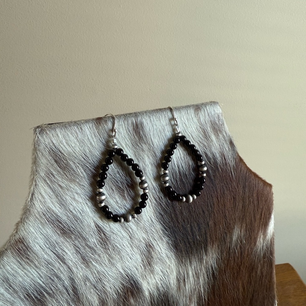 Elegant Black and Silver Teardrop Earrings